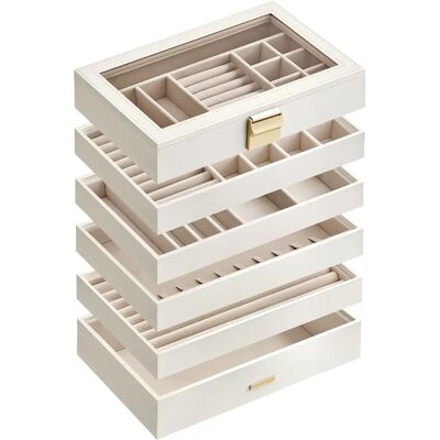 SONGMICS Caja Joyero Apilable, Caja de Joyas de 6 Capas Grande, Tapa de Cristal Transparente, 17 x 28 x 25,3 cm, para Cajón de Tocador, Idea de Regalo, Blanco Nube SONGMICS Caja Joyero Apilable, Caja de Joyas de 6 Capas Grande, Tapa de Cristal Transparente, 17 x 28 x 25,3 cm, para Cajón de Tocador, Idea de Regalo, Blanco Nube