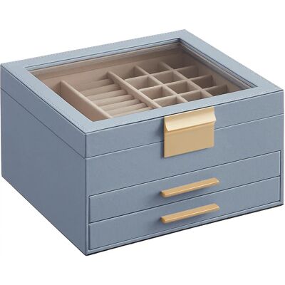 SONGMICS Caja de Joyas, Caja Joyero de 3 Niveles, Estuche de Joyería, Tapa de Cristal, con 2 Cajones, Gran Capacidad, Estilo Moderno, Idea de Regalo, Azul Ahumado y Dorado/Blanco Nube/Gris SONGMICS Caja de Joyas, Caja Joyero de 3 Niveles, Estuche de Joyería, Tapa de Cristal, con 2 Cajones, Gran Capacidad, Estilo Moderno, Idea de Regalo, Azul Ahumado y Dorado/Blanco Nube/Gris