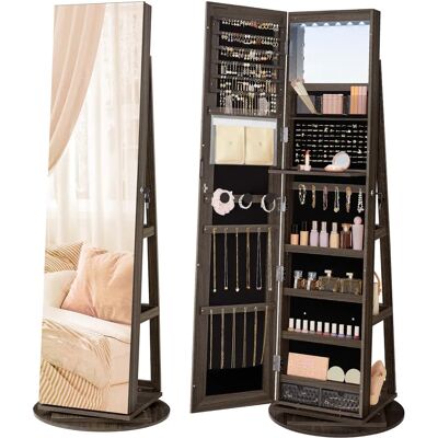 Ninguno SONGMICS Espejo Joyero con 6 LEDs, Armario de Joyas de Giro de 360°, Organizador de Joyas Giratorio, sin Marco, Espejo Completo con Almacenaje, Superficie Ceniza y Forro Negro/Superficie Blanco y Ninguno SONGMICS Espejo Joyero con 6 LEDs, Armario de Joyas de Giro de 360°, Organizador de Joyas Giratorio, sin Marco, Espejo Completo con Almacenaje, Superficie Ceniza y Forro Negro/Superficie Blanco y