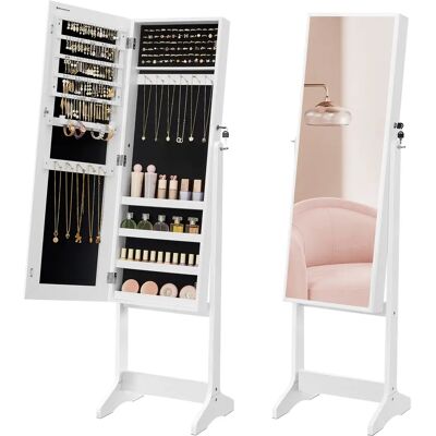 SONGMICS Espejo Joyero, Armario para Joyas, Armario Joyero Bloqueable, Espejo de Longitud Completa, Idea para Regalo, Montaje Sencillo, Superficie Blanca y Forro Negro/Beige SONGMICS Espejo Joyero, Armario para Joyas, Armario Joyero Bloqueable, Espejo de Longitud Completa, Idea para Regalo, Montaje Sencillo, Superficie Blanca y Forro Negro/Beige
