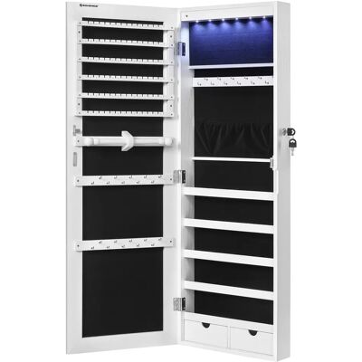 SONGMICS Espejo Joyero de Pared, Espejo Joyero Colgante sin Marco, Armario de Joyas con 6 Leds para Colgar en la Pared o en la Puerta, Gran Capacidad con 2 Cajones, Blanco, Regalo de Navidad SONGMICS Espejo Joyero de Pared, Espejo Joyero Colgante sin Marco, Armario de Joyas con 6 Leds para Colgar en la Pared o en la Puerta, Gran Capacidad con 2 Cajones, Blanco, Regalo de Navidad