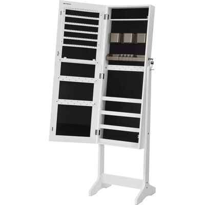 SONGMICS Espejo Joyero, Armario para Joyas, Armario Joyero con 2 Organizadores de Cosméticos, Armario de Pie, Espejo sin Marco, con Cerradura y Llaves, para Pedientes, Collares, Blanco SONGMICS Espejo Joyero, Armario para Joyas, Armario Joyero con 2 Organizadores de Cosméticos, Armario de Pie, Espejo sin Marco, con Cerradura y Llaves, para Pedientes, Collares, Blanco