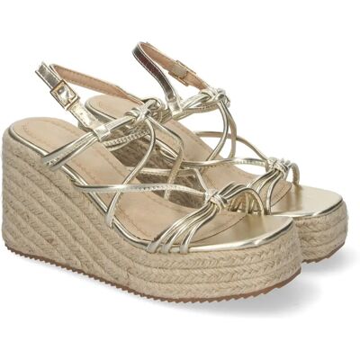 Ninguno PuntoSalao Sandalias doradas de cuña en yute de tiras para mujer JNS-5P500 Ninguno PuntoSalao Sandalias doradas de cuña en yute de tiras para mujer JNS-5P500