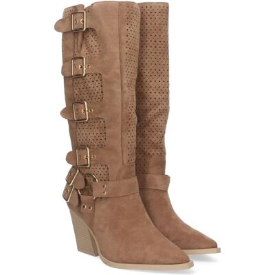 Ninguno PuntoSalao Botas altas de tacón medio con hebillas estilo motero mujer color camel L1000 Ninguno PuntoSalao Botas altas de tacón medio con hebillas estilo motero mujer color camel L1000