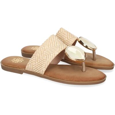 Ninguno PuntoSalao Sandalias planas estilo esclava para mujer color beige GG-72 Ninguno PuntoSalao Sandalias planas estilo esclava para mujer color beige GG-72