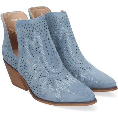 Ninguno PuntoSalao Botines de tacón bajo calados cómodos color jeans para mujer VR004 Ninguno PuntoSalao Botines de tacón bajo calados cómodos color jeans para mujer VR004