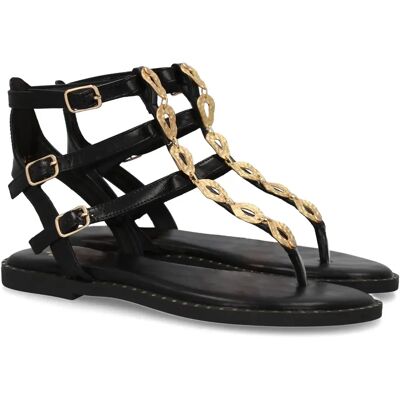 Ninguno PuntoSalao Sandalias planas cómodas para mujer hebillas color negro AA-28 Ninguno PuntoSalao Sandalias planas cómodas para mujer hebillas color negro AA-28
