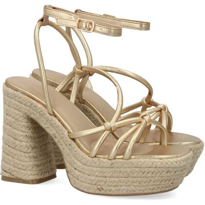 Ninguno PuntoSalao Sandalias doradas de tacón y plataforma en yute para mujer CF-5080 Ninguno PuntoSalao Sandalias doradas de tacón y plataforma en yute para mujer CF-5080