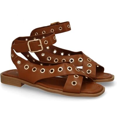 Ninguno PuntoSalao Sandalias planas cómodas ojales de metal para mujer color camel 2287 Ninguno PuntoSalao Sandalias planas cómodas ojales de metal para mujer color camel 2287