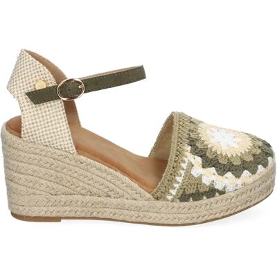 Ninguno PuntoSalao Sandalias de cuña media en yute pala bordado floral para mujer color verde CF-5039 Ninguno PuntoSalao Sandalias de cuña media en yute pala bordado floral para mujer color verde CF-5039