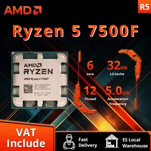 PROCESADOR AMD Ryzen 5 7500F, dispositivo de escritorio, 5GHz, 6 núcleos, 12 hilos, 38MB, AM5, CPU, procesamiento para juegos PROCESADOR AMD Ryzen 5 7500F, dispositivo de escritorio, 5GHz, 6 núcleos, 12 hilos, 38MB, AM5, CPU, procesamiento para juegos