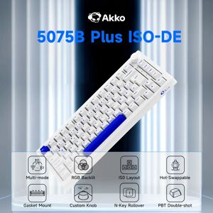 Akko 5075B Plus azul sobre blanco 75% ISO-DE diseño Teclado mecánico para jugar intercambiable en caliente múltiples modos 2,4 GHz /USB tipo C/BT 5,0 Akko 5075B Plus azul sobre blanco 75% ISO-DE diseño Teclado mecánico para jugar intercambiable en caliente múltiples modos 2,4 GHz /USB tipo C/BT 5,0