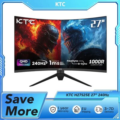 Monitor para juegos KTC H27S25E, pantalla HVA QHD CSOT de 27 pulgadas 2560*1440, curvatura 1000R, tasa de actualización de 240 Hz, tiempo de respuesta MPRT de 1 ms Monitor para juegos KTC H27S25E, pantalla HVA QHD CSOT de 27 pulgadas 2560*1440, curvatura 1000R, tasa de actualización de 240 Hz, tiempo de respuesta MPRT de 1 ms