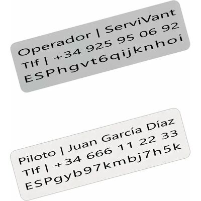 Servivant - 3-Líneas Placa Identificativa - Pack 2 - AESA compliant Servivant - 3-Líneas Placa Identificativa - Pack 2 - AESA compliant