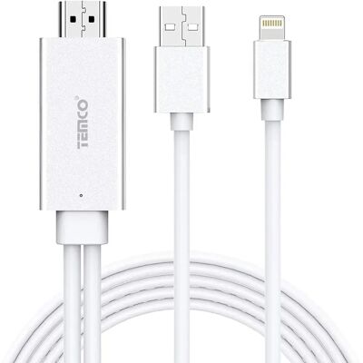 TEMCO Cable MHL de Lightning a HDMI con USB, para Ver Imagen y Video del IPhone, IPad, IPad Pro, desde un Televisiion, Monitor, Proyector, Cable de HDMI para IOS, Resolucion Alta Definicion de FHD TEMCO Cable MHL de Lightning a HDMI con USB, para Ver Imagen y Video del IPhone, IPad, IPad Pro, desde un Televisiion, Monitor, Proyector, Cable de HDMI para IOS, Resolucion Alta Definicion de FHD