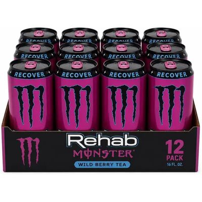 Monstruo Monster - Bebida energética Monster Rehab Wild Berry sin gas, con té y vitaminas B, pack de 12 latas de 500 ml Monstruo Monster - Bebida energética Monster Rehab Wild Berry sin gas, con té y vitaminas B, pack de 12 latas de 500 ml