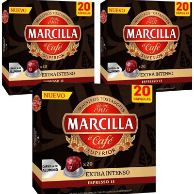 3 cajas de Extra Intenso Marcilla, 20 cápsulas de aluminio compatibles con Nespresso 3 cajas de Extra Intenso Marcilla, 20 cápsulas de aluminio compatibles con Nespresso