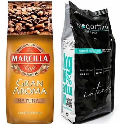 MARCILLA Gran Aroma Natural y Mogorttini Intenso 2kg de café en grano MARCILLA Gran Aroma Natural y Mogorttini Intenso 2kg de café en grano