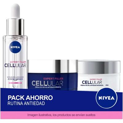NIVEA ANTIEDAD CELLULAR EXPERT FILLER Pack Ahorro Cuidado Facial - Contiene Crema de Día, Crema de Noche y Sérum Facial de +Ácido Hialurónico NIVEA ANTIEDAD CELLULAR EXPERT FILLER Pack Ahorro Cuidado Facial - Contiene Crema de Día, Crema de Noche y Sérum Facial de +Ácido Hialurónico