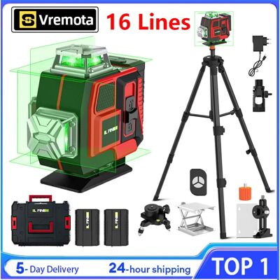 Vremota-Nivel láser profesional 4D, 16 líneas, poste de sujeción de línea automático, pared 360, haz verde superpotente Horizontal y Vertical Vremota-Nivel láser profesional 4D, 16 líneas, poste de sujeción de línea automático, pared 360, haz verde superpotente Horizontal y Vertical