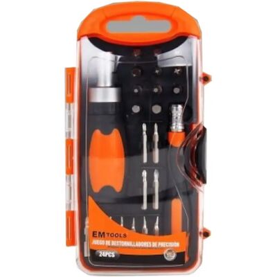 ACAN Juego de destornilladores de precisión de 24 piezas con 2 mangos, en estuche de 19 x 9 cm. Caja de herramientas para trabajos con tornillos. Set de piezas para atornillar. ACAN Juego de destornilladores de precisión de 24 piezas con 2 mangos, en estuche de 19 x 9 cm. Caja de herramientas para trabajos con tornillos. Set de piezas para atornillar.