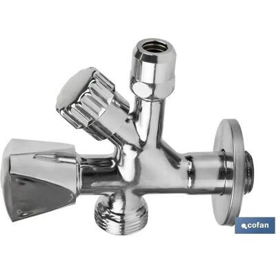 Válvula de Escuadra Cofan Medidas 1/2 X 3/4 X 3/8 Modelo Combi Latón CW617N Rosca de Entrada a Gas Válvula de Escuadra Cofan Medidas 1/2 X 3/4 X 3/8 Modelo Combi Latón CW617N Rosca de Entrada a Gas