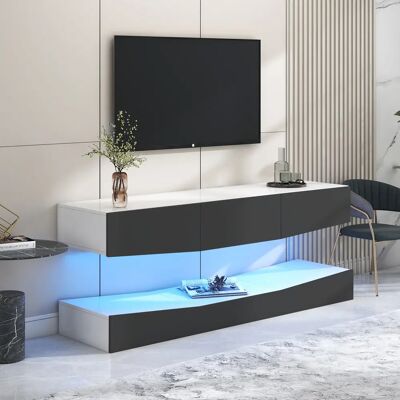 Ninguno Mueble de TV colgante moderno, mesa de TV de pared con iluminación LED, consola de entretenimiento multimedia, muebles de sala de estar, gris Ninguno Mueble de TV colgante moderno, mesa de TV de pared con iluminación LED, consola de entretenimiento multimedia, muebles de sala de estar, gris