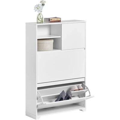 SoBuy Zapateros FSR111-W con 2 aletas, 2 compartimentos abiertos y 1 puerta Zapatero desplegable Zapatero estrecho Cómoda para zapatos SoBuy Zapateros FSR111-W con 2 aletas, 2 compartimentos abiertos y 1 puerta Zapatero desplegable Zapatero estrecho Cómoda para zapatos