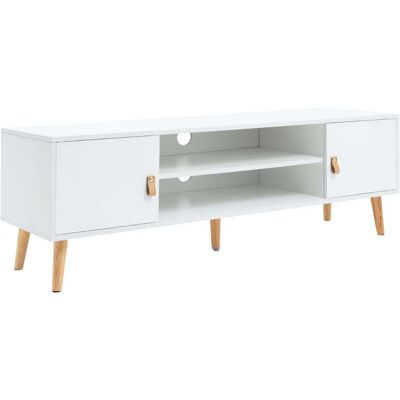 Miroytengo Anzio Mueble TV con 2 Puertas, 1 Estante y Patas de madera de pino Blanco mate, fabricado en Melamina 140 cm Miroytengo Anzio Mueble TV con 2 Puertas, 1 Estante y Patas de madera de pino Blanco mate, fabricado en Melamina 140 cm