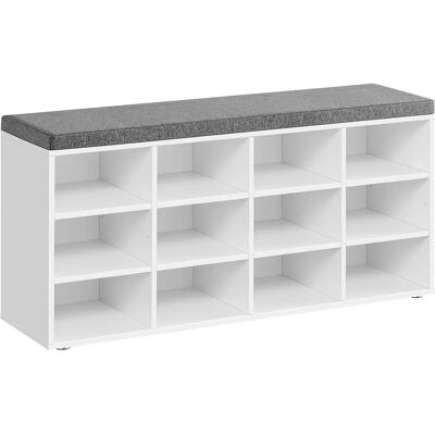 VASAGLE Banco Zapatero, Zapatero con Asiento, con Cojín y 12 Compartimientos, Estantes Ajustables, para Entrada, Sala de Estar, 30,3 x 104 x 48 cm, Blanco Clásico/Marrón Rústico/Marrón Camello/Beige VASAGLE Banco Zapatero, Zapatero con Asiento, con Cojín y 12 Compartimientos, Estantes Ajustables, para Entrada, Sala de Estar, 30,3 x 104 x 48 cm, Blanco Clásico/Marrón Rústico/Marrón Camello/Beige