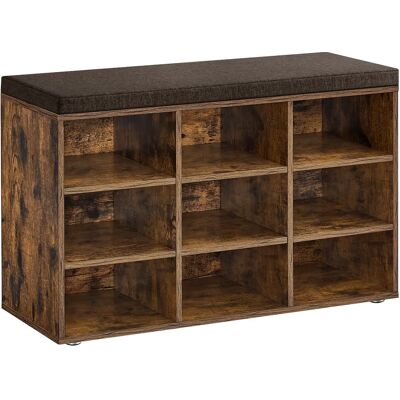 VASAGLE Banco Zapatero, Zapatero con Asiento, con Cojín y 9 Compartimientos, Estantes Ajustables, para Entrada, Sala de Estar, 30,3 x 78,5 x 48 cm, Marrón Rústico/Blanco Clásico/Beige Natural/Marrón VASAGLE Banco Zapatero, Zapatero con Asiento, con Cojín y 9 Compartimientos, Estantes Ajustables, para Entrada, Sala de Estar, 30,3 x 78,5 x 48 cm, Marrón Rústico/Blanco Clásico/Beige Natural/Marrón