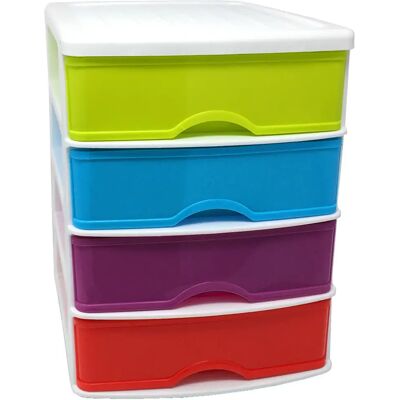 ACAN Tradineur - Cajonera de sobremesa de plástico blanco, 4 cajones multicolor, 35 x 27 x 35,5 cm, torre almacenaje multiusos, organizador auxiliar, almacenamiento escritorio, armario, baño, oficina ACAN Tradineur - Cajonera de sobremesa de plástico blanco, 4 cajones multicolor, 35 x 27 x 35,5 cm, torre almacenaje multiusos, organizador auxiliar, almacenamiento escritorio, armario, baño, oficina