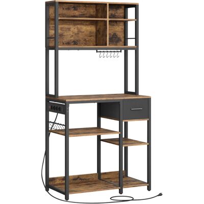 VASAGLE Estantería de Cocina con Multienchufe, Armario de Cocina con Estantes Ajustables, Cajón de Tela, 12 Ganchos, 40 x 80 x 180,4 cm, Estante de Microondas, Marrón Rústico y Negro Tinta/Roble VASAGLE Estantería de Cocina con Multienchufe, Armario de Cocina con Estantes Ajustables, Cajón de Tela, 12 Ganchos, 40 x 80 x 180,4 cm, Estante de Microondas, Marrón Rústico y Negro Tinta/Roble