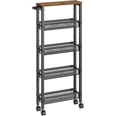 VASAGLE Carro de 5 Niveles, Carro Estrecho de Cocina con Ruedas, con Asa, para Espacio Reducido, 13 x 41 x 99,6 cm/22 x 41 x 99,6 cm, para Cocina, Baño, Salón, Estudio, Marrón Rústico y Negro VASAGLE Carro de 5 Niveles, Carro Estrecho de Cocina con Ruedas, con Asa, para Espacio Reducido, 13 x 41 x 99,6 cm/22 x 41 x 99,6 cm, para Cocina, Baño, Salón, Estudio, Marrón Rústico y Negro