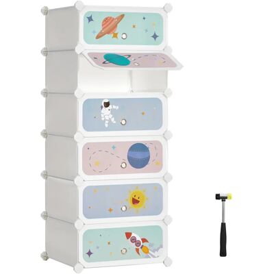 SONGMICS Estantería Modular Infantil de 6 Cubos, Zapatero para niños, Estantería plástico, Armario Modular con Puertas, para Ropa, Zapatos, Juguetes, 31 x 43 x 105 cm, Blanco Nube SONGMICS Estantería Modular Infantil de 6 Cubos, Zapatero para niños, Estantería plástico, Armario Modular con Puertas, para Ropa, Zapatos, Juguetes, 31 x 43 x 105 cm, Blanco Nube
