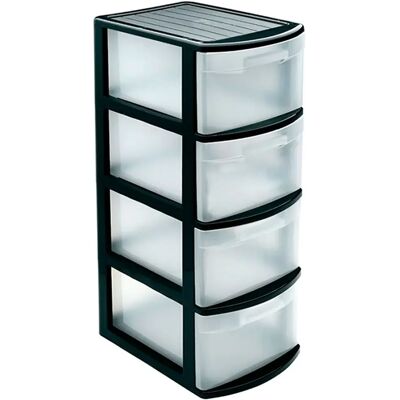 ACAN Tradineur - Cajonera estrecha, plástico, modelo Támesis, 4 cajones transparentes, torre de almacenaje, oficina, hogar (Negro, 78 x 28,5 x 39 cm) ACAN Tradineur - Cajonera estrecha, plástico, modelo Támesis, 4 cajones transparentes, torre de almacenaje, oficina, hogar (Negro, 78 x 28,5 x 39 cm)