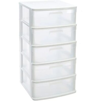 ACAN Tradineur - Cajonera de ordenación Sena con 5 cajones opacos, plástico, torre de almacenaje multiusos, hogar, 81 x 40 x 39 cm, blanco ACAN Tradineur - Cajonera de ordenación Sena con 5 cajones opacos, plástico, torre de almacenaje multiusos, hogar, 81 x 40 x 39 cm, blanco