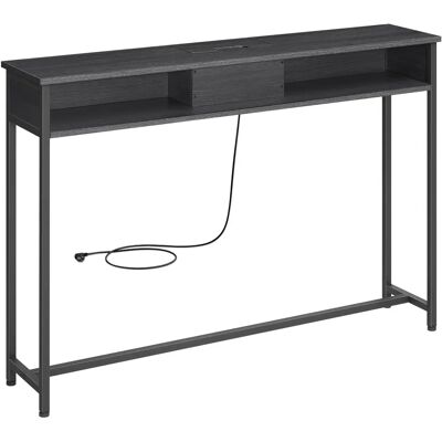 VASAGLE Mesa de Consola Delgada con Multienchufe, Mesa de sofá con 2 Compartimentos, Carga Oculta, Ahorro de Espacio, 25 x 120 x 81 cm, Entrada, Salón, Gris Ahumado y Negro Tinta/Marrón Rústico y VASAGLE Mesa de Consola Delgada con Multienchufe, Mesa de sofá con 2 Compartimentos, Carga Oculta, Ahorro de Espacio, 25 x 120 x 81 cm, Entrada, Salón, Gris Ahumado y Negro Tinta/Marrón Rústico y
