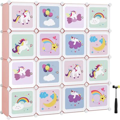 SONGMICS Armario Modular Infantil de 16 Cubos, Organizador Modular para Niños, Estantes de Cubo de Plástico, con Puertas, para Ropa, Zapatos, Juguetes, 123 x 31 x 123 cm, Rosa/Blanco SONGMICS Armario Modular Infantil de 16 Cubos, Organizador Modular para Niños, Estantes de Cubo de Plástico, con Puertas, para Ropa, Zapatos, Juguetes, 123 x 31 x 123 cm, Rosa/Blanco