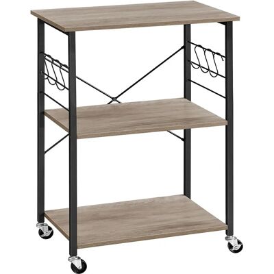 VASAGLE Estantería de Cocina con Ruedas, Carrito de Servicio de 3 Niveles, Estantería para Microondas, Horno, Tostadora, Marco de Metal con 6 Ganchos, Industrial, Gris y Negro/Marrón Rústico + VASAGLE Estantería de Cocina con Ruedas, Carrito de Servicio de 3 Niveles, Estantería para Microondas, Horno, Tostadora, Marco de Metal con 6 Ganchos, Industrial, Gris y Negro/Marrón Rústico +