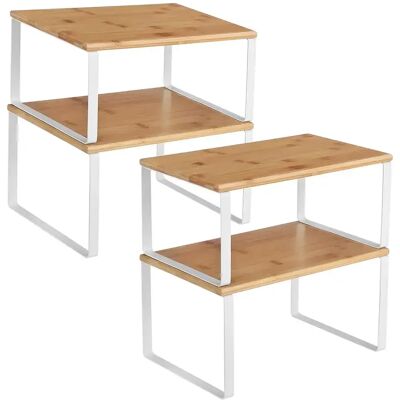 SONGMICS Organizadores de Cocina, Juego de 4 Estantes de Cocina, para Almacenamiento de Gabinete, Apilables, Expandibles, Metal y Madera de Ingeniería, Blanco y Natural SONGMICS Organizadores de Cocina, Juego de 4 Estantes de Cocina, para Almacenamiento de Gabinete, Apilables, Expandibles, Metal y Madera de Ingeniería, Blanco y Natural