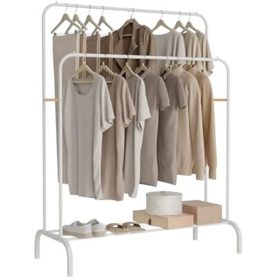 Ninguno Perchero estanteria para Ropa Resistente con Ruedas, Perchero Portátil De Metal con Doble Riel Y Estante De Almacenamiento De 2 Capas, Percha Independiente para Dormitorio, Sostiene 40 Kg (ROPA-002 Ninguno Perchero estanteria para Ropa Resistente con Ruedas, Perchero Portátil De Metal con Doble Riel Y Estante De Almacenamiento De 2 Capas, Percha Independiente para Dormitorio, Sostiene 40 Kg (ROPA-002
