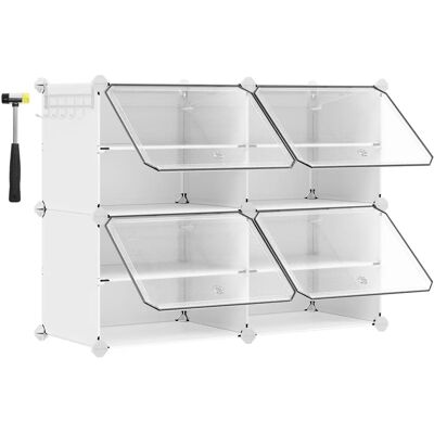 SONGMICS Mueble Zapatero Plástico, 4 Compartimentos, Zapatero Modular, Estantería Modular de Plástico, 30 x 40 x 30 cm Cada Cubo, con Puerta, Marco Acero, Panele Plástico, Blanco SONGMICS Mueble Zapatero Plástico, 4 Compartimentos, Zapatero Modular, Estantería Modular de Plástico, 30 x 40 x 30 cm Cada Cubo, con Puerta, Marco Acero, Panele Plástico, Blanco