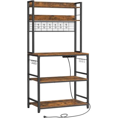 VASAGLE Estantería para Panadería con Toma de Corriente, Soporte de Microondas, Estantería de Cocina, Alambre de Metal, 14 Ganchos, 40 x 80 x 170 cm, Marrón Rústico y Negro/Greige y Negro/Gris Carbón VASAGLE Estantería para Panadería con Toma de Corriente, Soporte de Microondas, Estantería de Cocina, Alambre de Metal, 14 Ganchos, 40 x 80 x 170 cm, Marrón Rústico y Negro/Greige y Negro/Gris Carbón