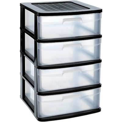 ACAN Tradineur - Cajonera almacenaje Sena, 4 cajones transparentes, plástico, torre de ordenación multiusos, hogar, 65 x 40 x 39 cm, negro ACAN Tradineur - Cajonera almacenaje Sena, 4 cajones transparentes, plástico, torre de ordenación multiusos, hogar, 65 x 40 x 39 cm, negro