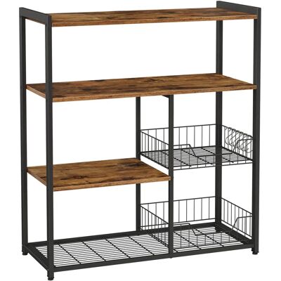 VASAGLE Estantería de Cocina con 2 Cestas de Malla Metálica, Estantería para Microondas, con Estantes y Ganchos, 35 x 80 x 95 cm, Estilo Industrial, Marrón Rústico y Negro Tinta/Gris Carbón y Negro VASAGLE Estantería de Cocina con 2 Cestas de Malla Metálica, Estantería para Microondas, con Estantes y Ganchos, 35 x 80 x 95 cm, Estilo Industrial, Marrón Rústico y Negro Tinta/Gris Carbón y Negro