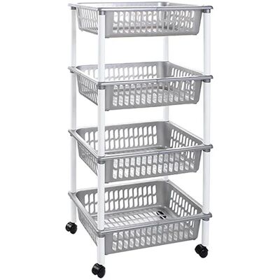 Kynley Carro verdulero modelo PLFT con ruedas 4 cestas 85 x 40 x 30 cm , Carrito portaobjetos estantes multiusos para organizar los espacios domésticos, organizador de cocina y hogar Kynley Carro verdulero modelo PLFT con ruedas 4 cestas 85 x 40 x 30 cm , Carrito portaobjetos estantes multiusos para organizar los espacios domésticos, organizador de cocina y hogar