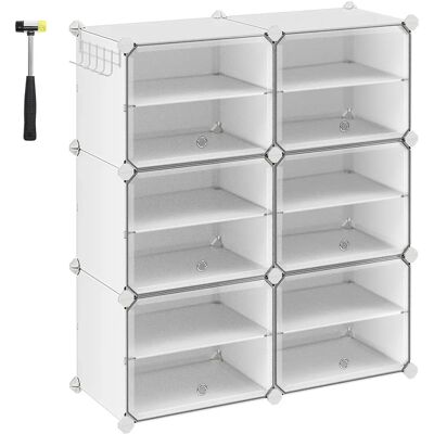 SONGMICS Mueble Zapatero Plástico, 6 Compartimentos, Zapatero Modular, Estantería Modular de Plástico, 30 x 40 x 30 cm Cada Cubo, con Puerta, Marco Acero, Panele Plástico, Blanco/Negro/Gris Pizarra y SONGMICS Mueble Zapatero Plástico, 6 Compartimentos, Zapatero Modular, Estantería Modular de Plástico, 30 x 40 x 30 cm Cada Cubo, con Puerta, Marco Acero, Panele Plástico, Blanco/Negro/Gris Pizarra y