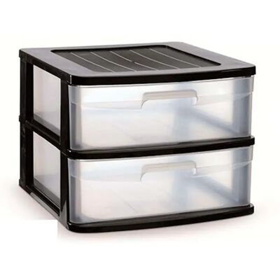ACAN Tradineur - Cajonera sena 2 cajones, plástico negro, 40 x 39 x 33,5 cm, torre de almacenaje, cajones opacos, organizador auxiliar multiusos, almacenamiento, dormitorio, baño, oficina ACAN Tradineur - Cajonera sena 2 cajones, plástico negro, 40 x 39 x 33,5 cm, torre de almacenaje, cajones opacos, organizador auxiliar multiusos, almacenamiento, dormitorio, baño, oficina