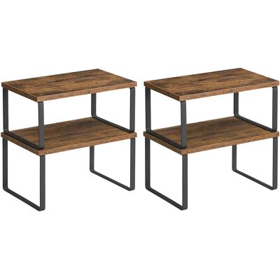 SONGMICS Organizadores de Cocina, Juego de 4 Estantes de Cocina, para Almacenamiento de Gabinete, Apilables, Expandibles, Metal y Madera de Ingeniería, Marrón Rústico y Negro/Blanco Nube y Blanco SONGMICS Organizadores de Cocina, Juego de 4 Estantes de Cocina, para Almacenamiento de Gabinete, Apilables, Expandibles, Metal y Madera de Ingeniería, Marrón Rústico y Negro/Blanco Nube y Blanco